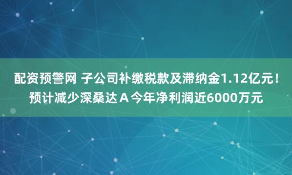 配资预警网 子公司补缴税款及滞纳金1.12亿元！预计减少深桑达Ａ今年净利润近6000万元